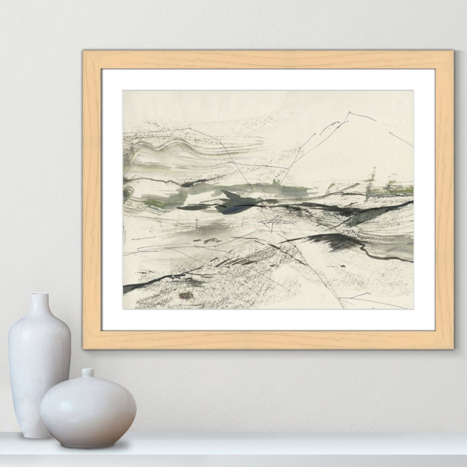Green Sketches Print by PI Studio, 25" H x 31" W x 1.25" D, Natural Cube Picture Framed, White