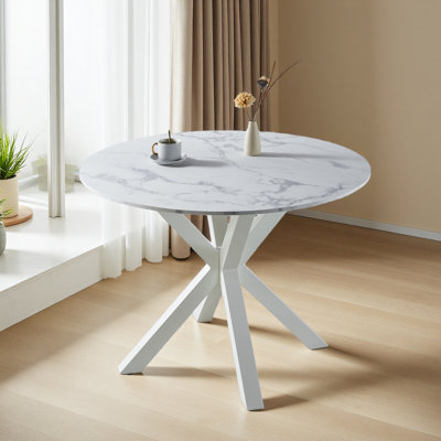 Table de salle à manger 42,1 "Mid-Century à pieds croisés pour 4 à 6 personnes avec plateau rond, table de salle à manger à piédestal, table basse de loisirs
