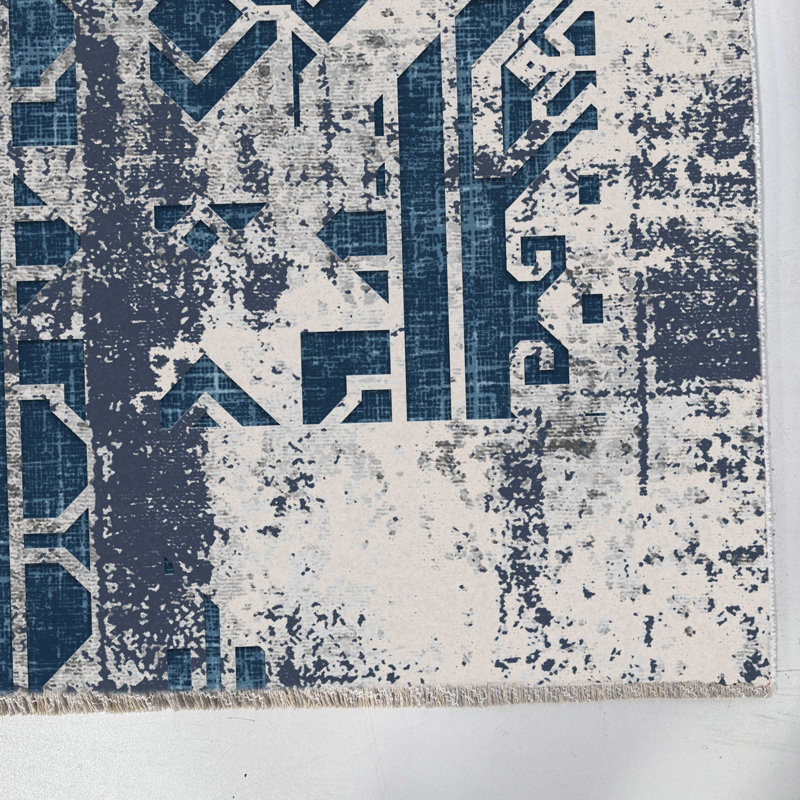Couloir de cuisine en chenille bleu marine gris anthracite, Rectangle 6'7" x 9'11"