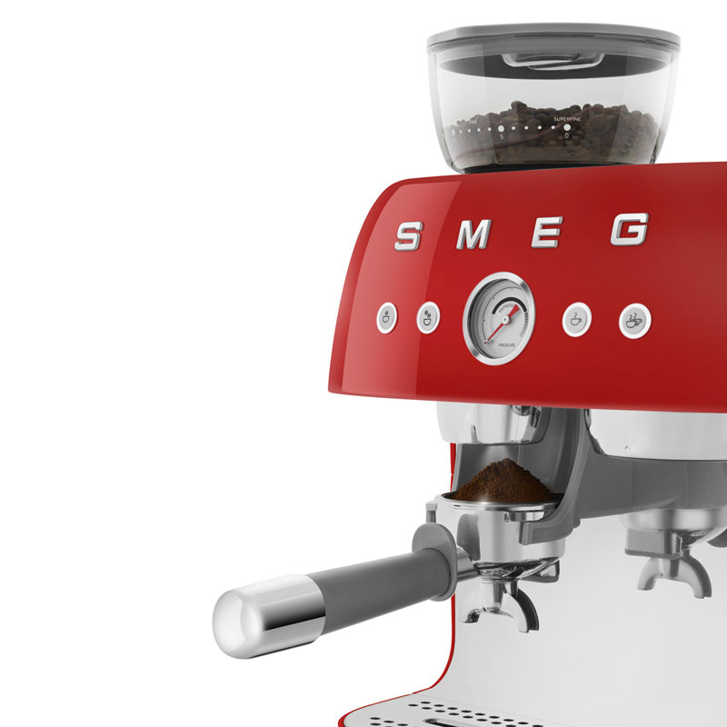 SMEG 50's Retro Style Aesthetic Semi-Automatic Espresso Coffee Machine with Grinder, Red