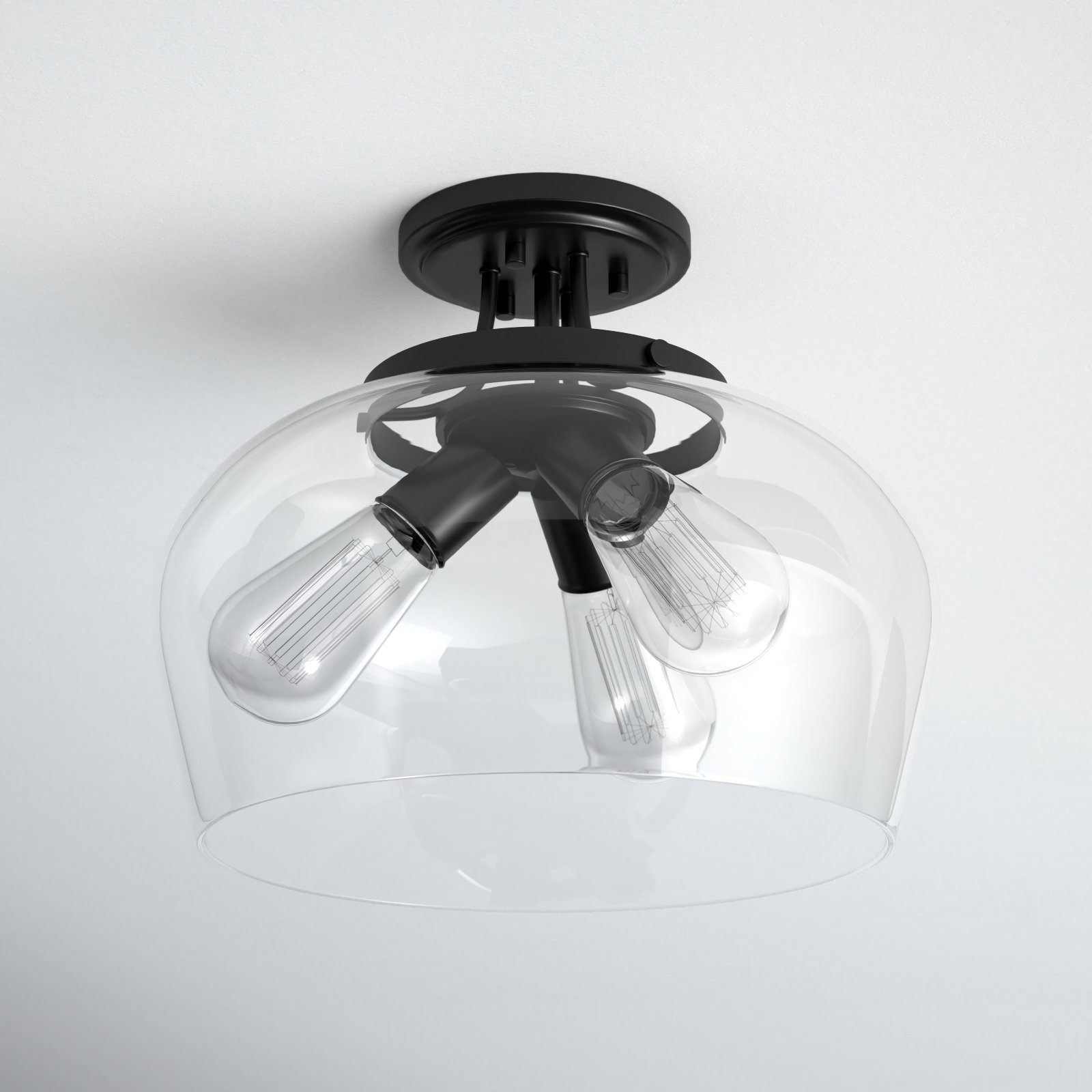 Breena 3-Light Semi Flush Mount, Matte Black, Clear