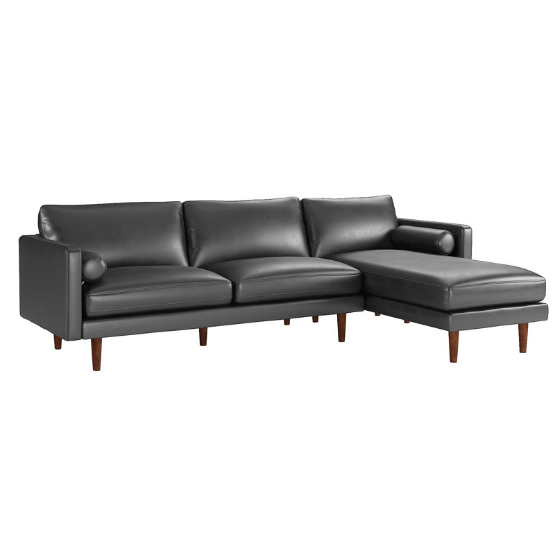 Arantza 112.1" Left Hand Facing Sectional, Black Faux Leather, Left Hand Facing