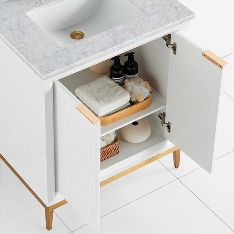 Bungalow 30" Freestanding Standard Single Bathroom Vanity with Top, White/Gold