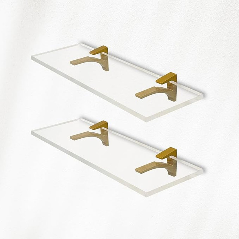 Tablettes transparentes murales transparentes en acrylique transparent de 11,5 pouces d'épaisseur et de 3/4 po d'épaisseur pour la chambre à coucher, le salon, la salle de bain et la cuisine - avec vis et supports en laiton, paquet de 2