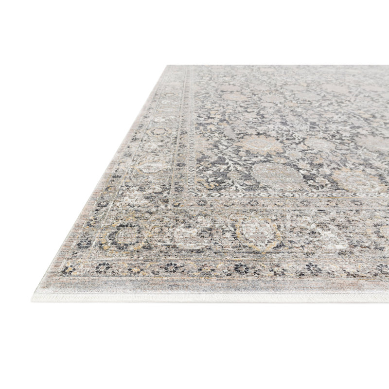 Robledo Oriental Charcoal/Sand Area Rug, Rectangle 3'7" x 5'