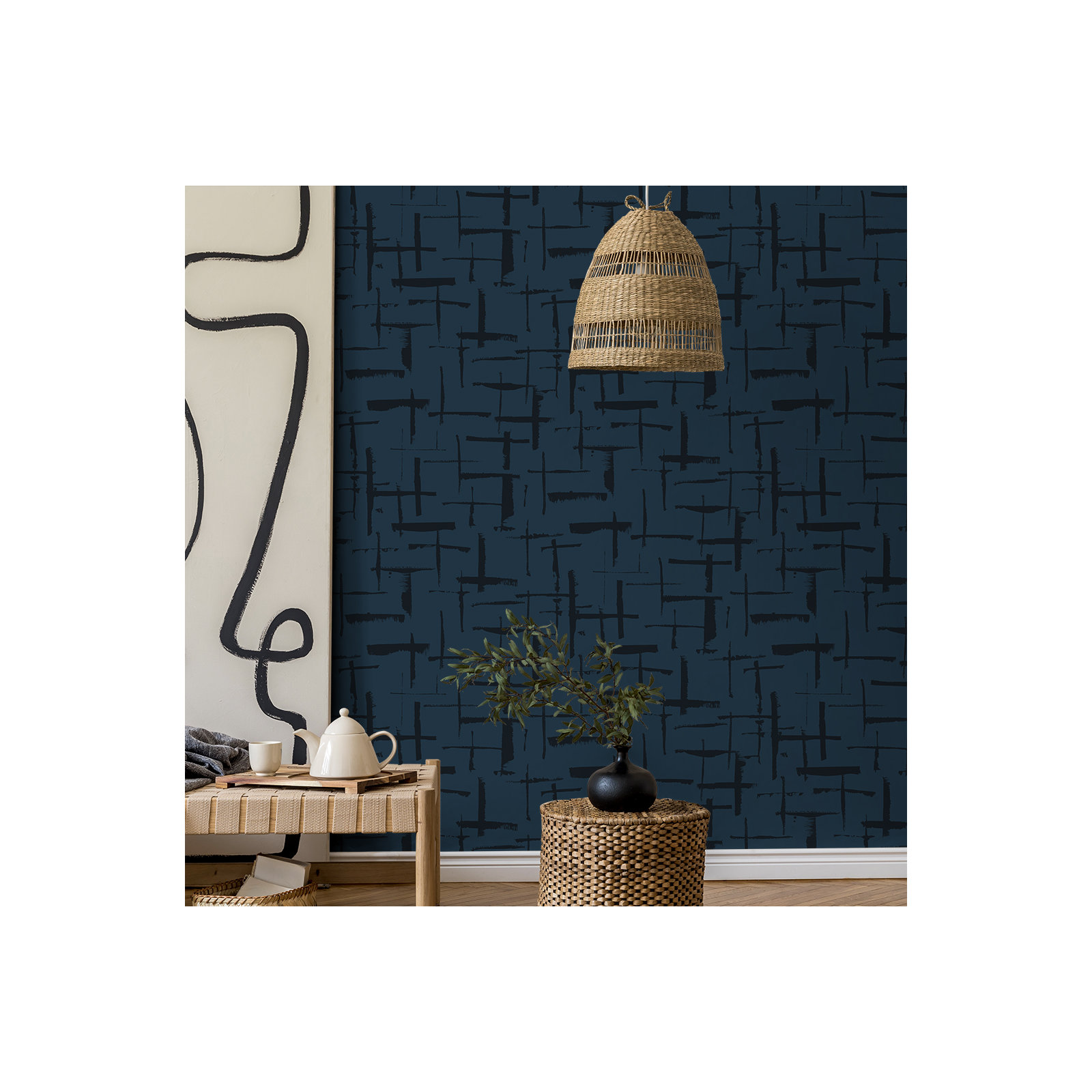 Niseko Modern Abstract Wallpaper, Yale Blue