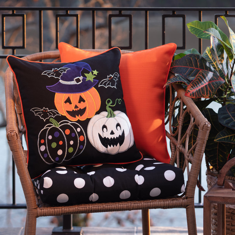 Black Halloween Pumpkin Embroidered Cotton Throw Pillow Cover