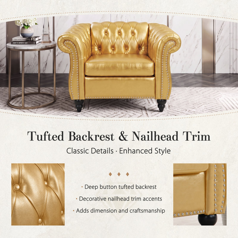 Fauteuil Chesterfield l 39 po Fairport, Gold Faux Leather