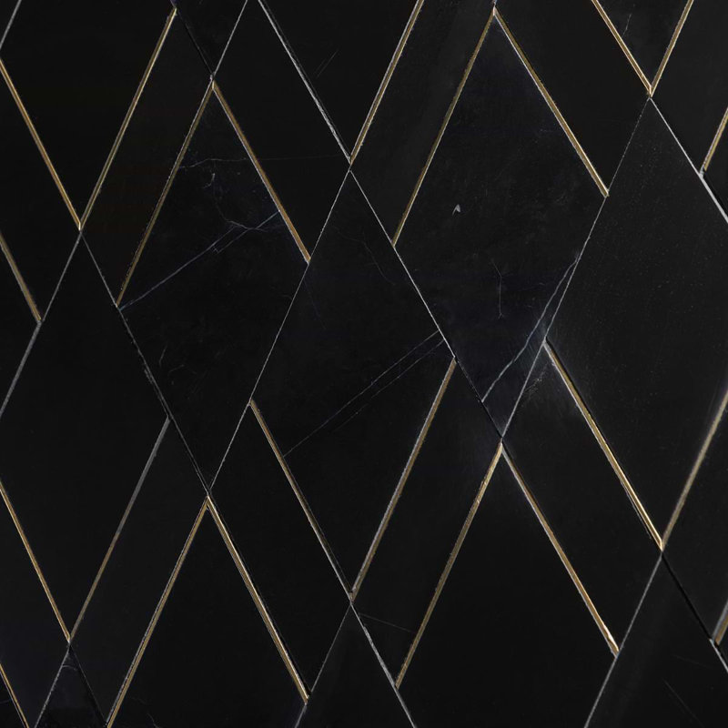 Enver Polished Marble And Brass Mosaic, Nero/Brass