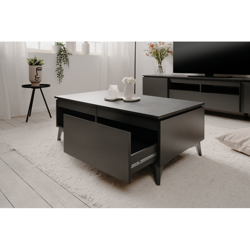 Churubusco Four Leg Coffee Table with Storage, Anthracite, Slate dark