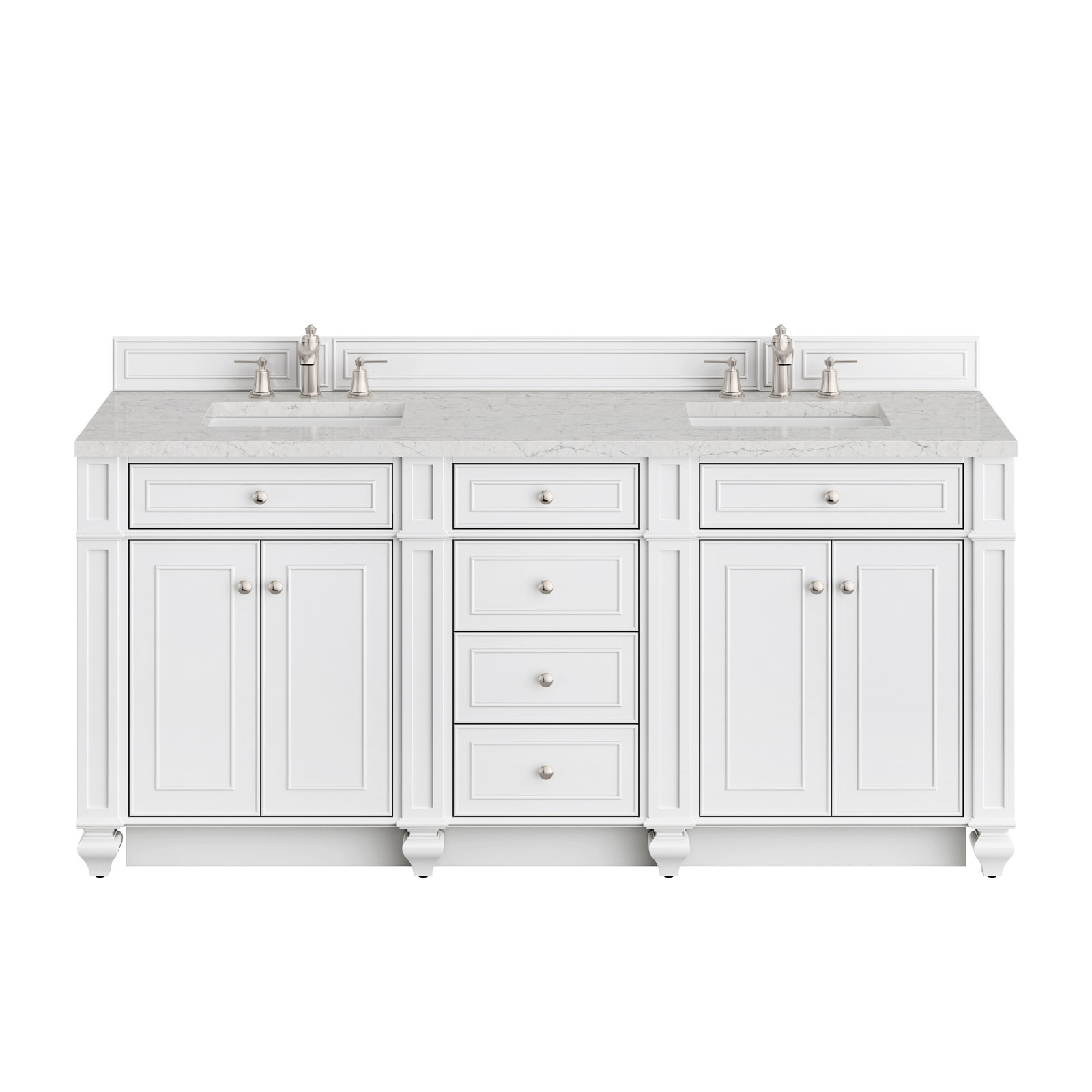 Calisto 72" Double Bathroom Vanity, Bright White, Eternal Jasmine Pearl, 8" Widespread
