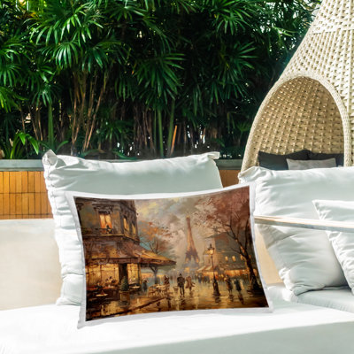 Coussin d'extérieur imprimé Stupell Industries Parisian Fall Townscape Design par LSR Design Studio
