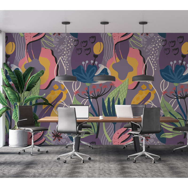 Adhésif mural Somone pelez et collez - Danse de jardin éclatante, L 108 po x l 120 po