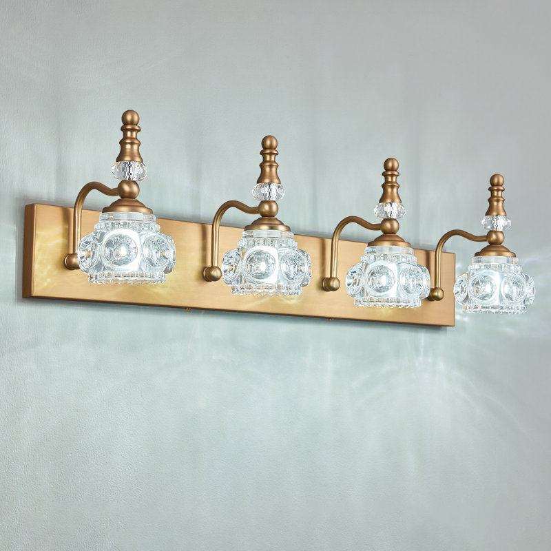Modern Glass Crystal Vanity Light - Vintage Bathroom Lighting Fixtures Over Mirror, Vanity Lights G9 Bulb (27.55 Inch), Brass