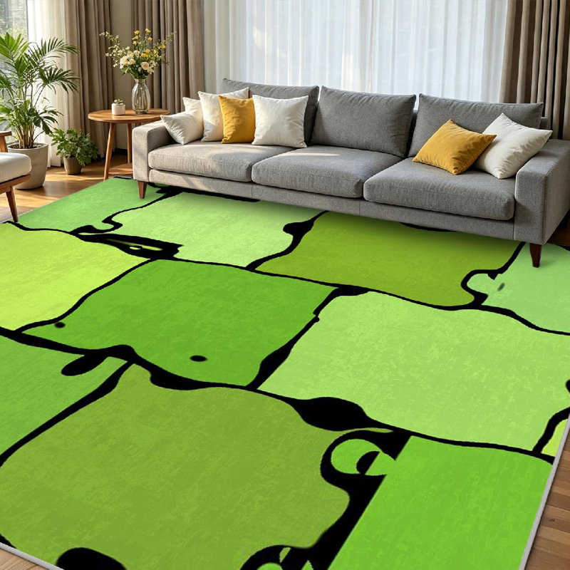 Green Abstract Lime Bar Block Brick Check Cube Fresh Olive Shape Machine Washable Indoor Area Rug, Rectangle 79" x 118"