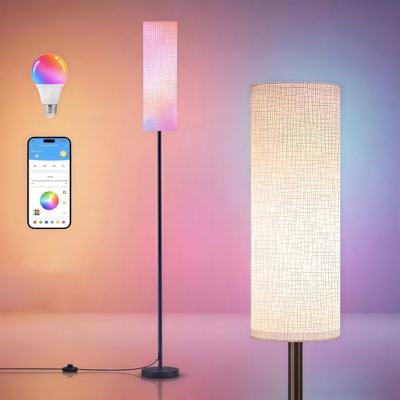 Smart RGB Floor Lamp with Fabric Shade, WiFi App & Foot Switch Control, Music Sync, Voice Control Compatible with Alexa & Google Home, Dimmable Colour Changing Standing Lamp for Living Room Bedroom