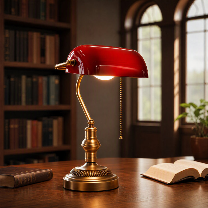 Lampe de table Banquero Vintage avec abat-jour en verre réglable, lampe de bureau Classic Banker, compatible avec DEL E26, base laiton, chrome ou nickel
