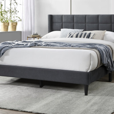 Linen Bed with Tufted Headboard