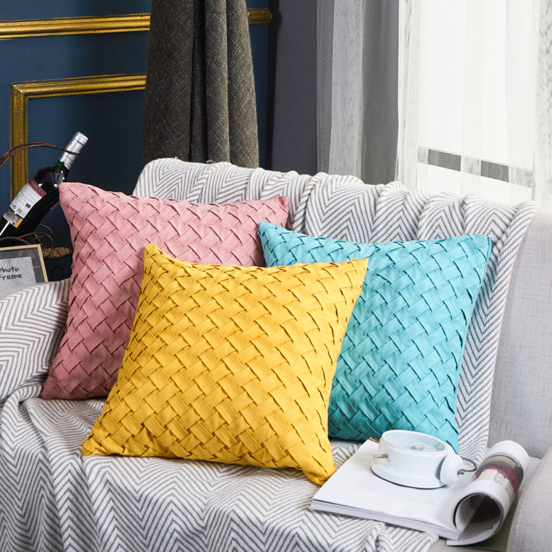 Blue (Covers AND Inserts) Set of 2 Cross Pattern Solid Colors Throw Pillows size 20"x20", Blue