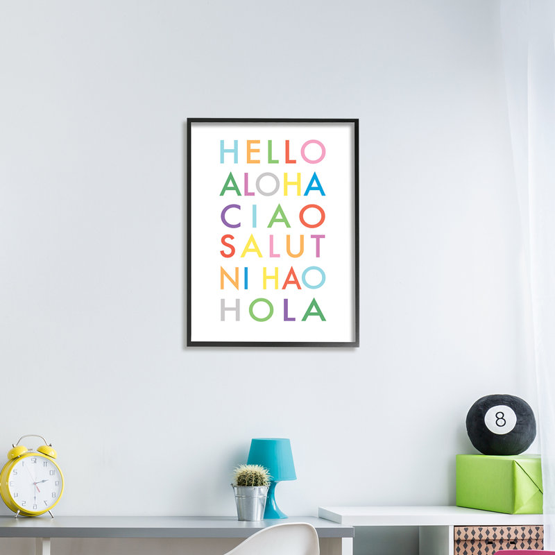 Hello phrases - art textuel, H 20 po x l 16 po, Cadre noir