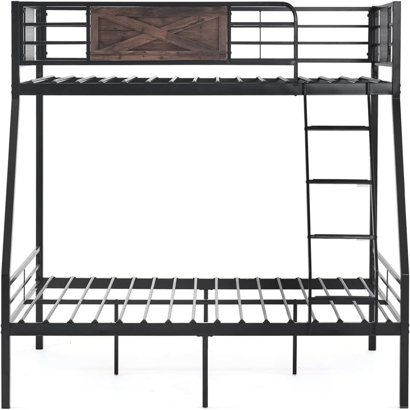 Twin Over Full Size Bunk Bed With 2 Storage Drawers/Flat Rungs/Inclined Ladder, Heavy Duty Metal Slat Support, No Box Spring Needed
