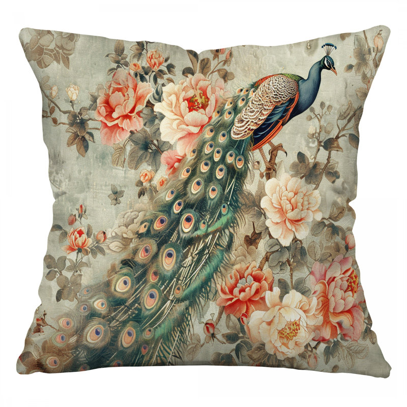 Coussin Peacock, sergé de coton Avian, H 16 po x l 16 po