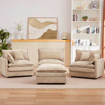 Modular Sectional Sofa With Movable Ottoman, DIY Configurable L-Shaped Couch For Living Room, Cloud-Like Comfort And Chenille Upholstery.