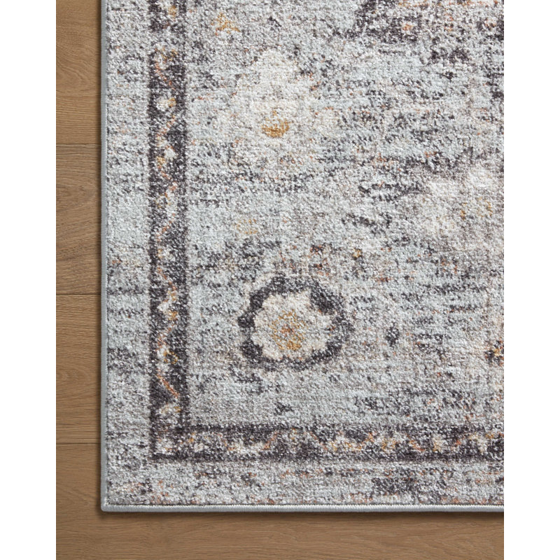 Floral Machine Made Power Loomed Polypropylene Area Rug in Gray, Rectangle 2'6" x 4'