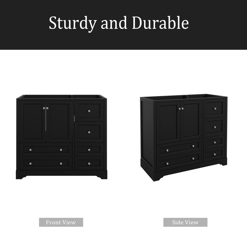 Meuble-lavabo 36 po sans lavabo, meuble-lavabo autoportant en bois massif avec 4 tiroirs de rangement et une tablette, portes à fermeture en douceur