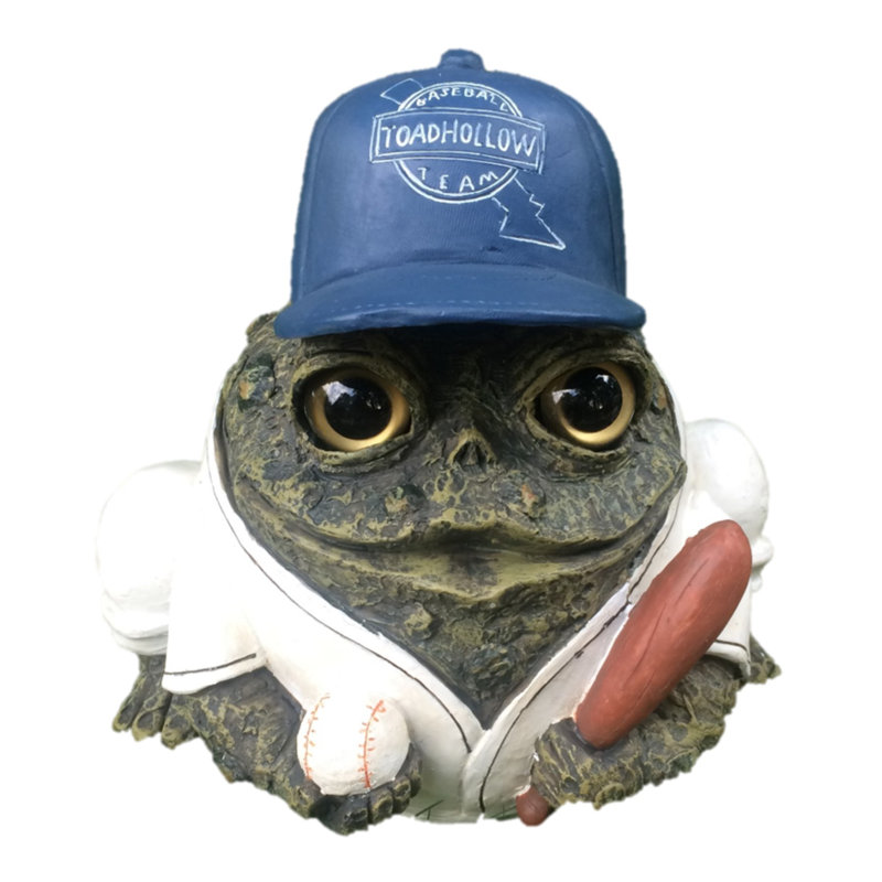 Baseball Player Character Toad Garden Statue, Green, 4.75" H x 5" W x 5" D