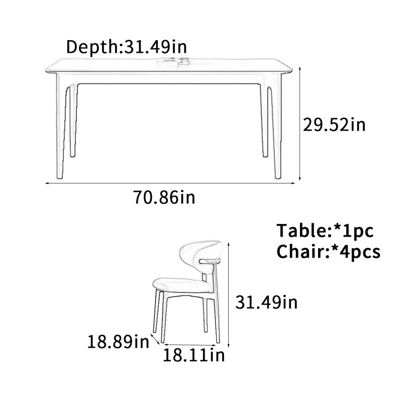 Table de salle à manger Rock, H 29,52 po x L 70,86 po x l 31,49 po