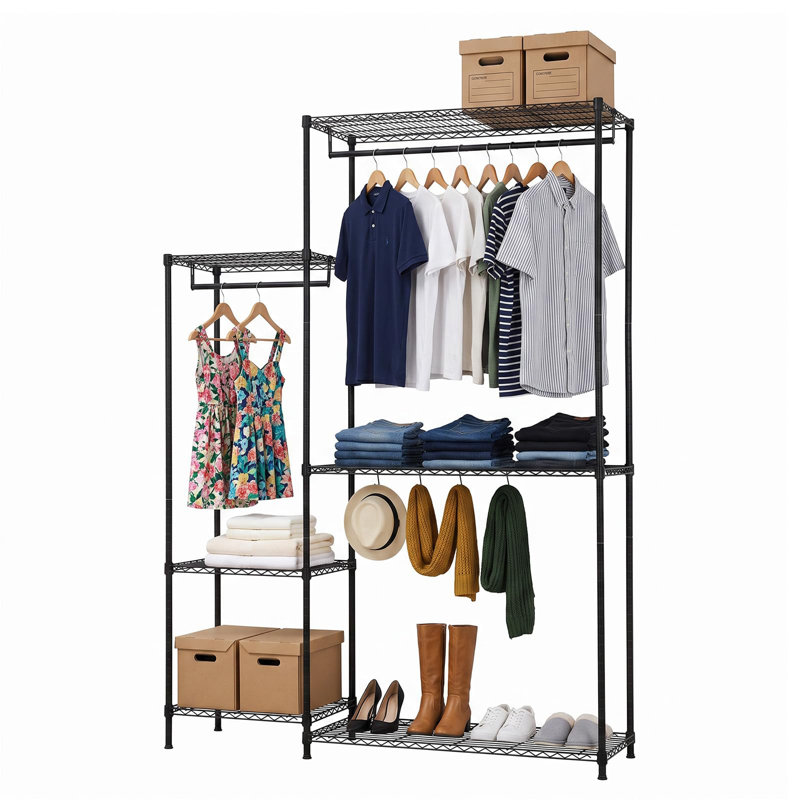 Heavy-Duty 4-in-1 Steel Clothes Rack, Adjustable Garment Organiser with Rustproof Shelves and 304 kg Capacity