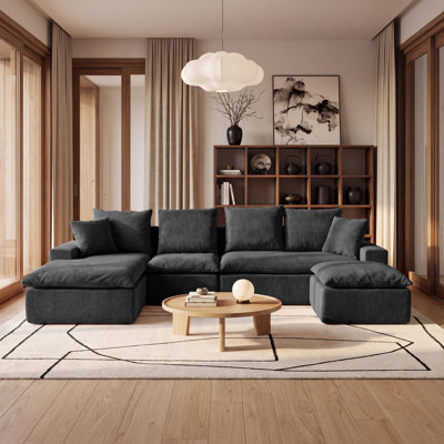 Canapé modulaire en U 118,1 po, canapé modulaire en chenille avec ressorts ensachés, sièges rembourrés à assise profonde modernes pour le salon, pas de rouleau de montage
