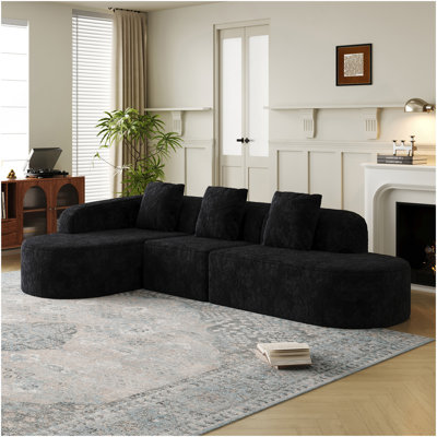 Canapé modulaire incurvé en forme de L de 111,8 pouces, design moderne avec tissu en polyester à poils longs texturé litchi, dossier incurvé avec trois coussins