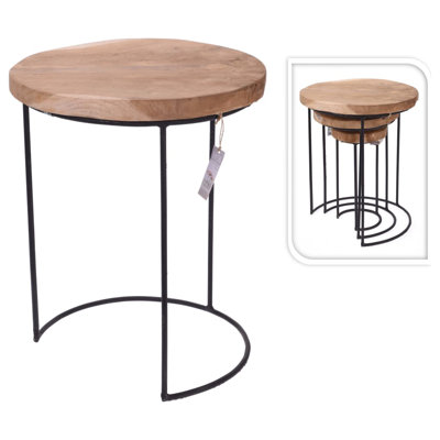 Home&Styling 3 Piece Side Table Set Teak and Metal