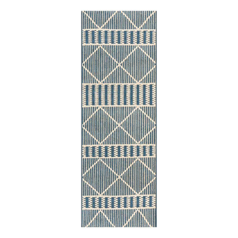Blue Dalyan Indoor/Outdoor Trellis Rug, Tapis de couloir 2 pi x 6 pi