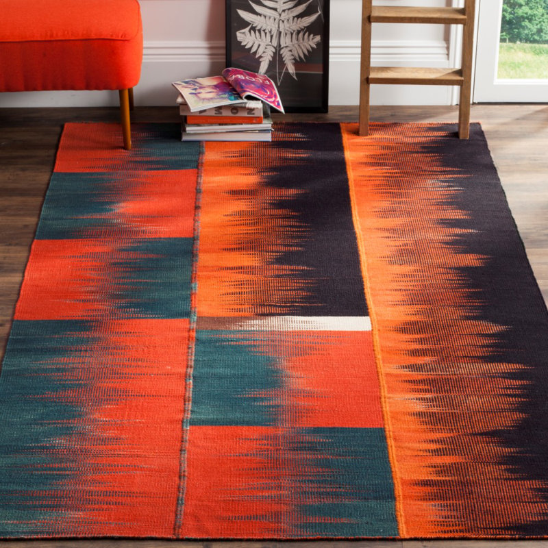 Tapis abstrait en laine tissé à la main Athanasius, Rectangle 4 pi x 6 pi