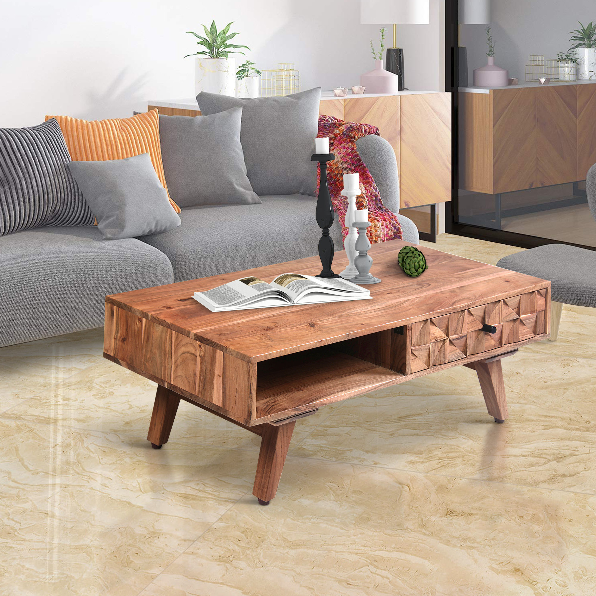 Loon Peak Anabelli Solid Wood 4 Leg Coffee Table with Storage Wayfair