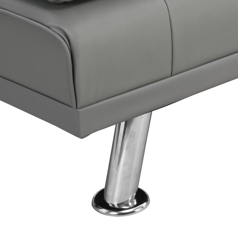 Deantwan Rolled Arm Sleeper, Gray Faux Leather, 28.3" H x 66" W x 31.7" D