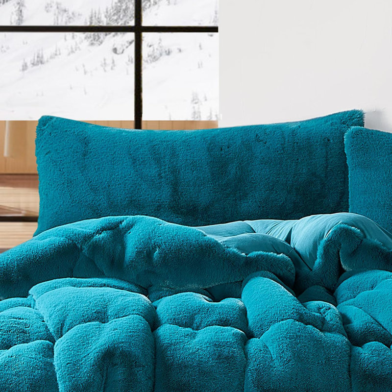 Taie décorative en fausse fourrure de coton, Très grand, Bleu sarcelle