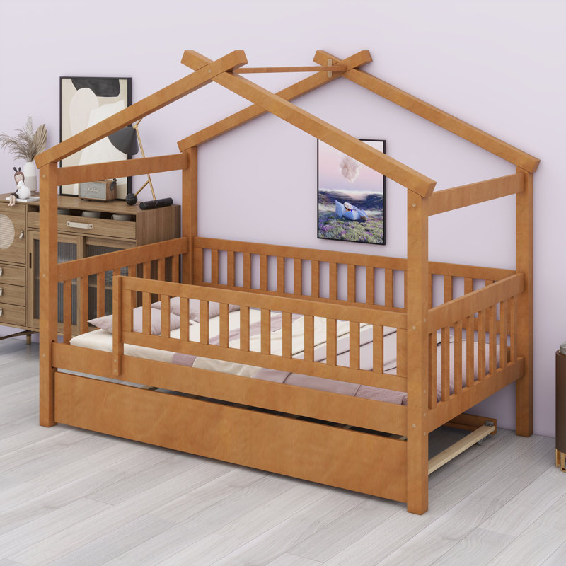 Cadre de lit cabane avec lit gigogne, Walnut