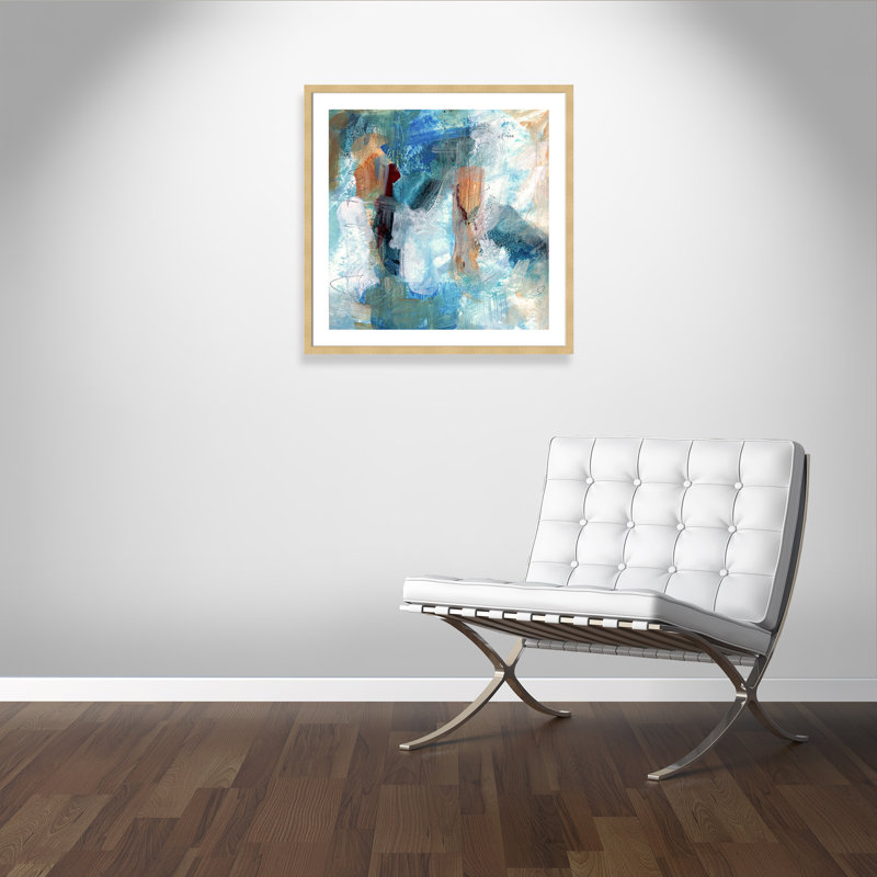 Painterly Elements I - peinture encadrée, Encadrement champagne, H 32,5 po x l 32,5 po x P 2 po