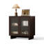 Buffet Almaguer de 80 cm de large avec porte vitrée, tablette réglable et fini grain de bois, noyer brun-92656154
