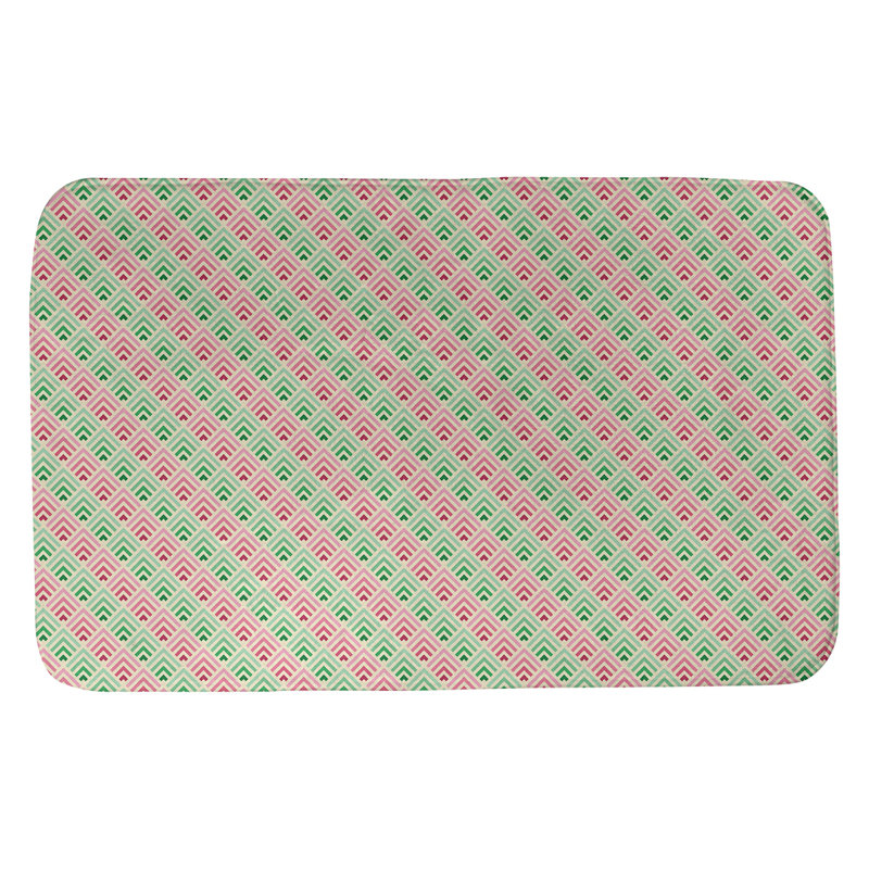 Tapis de salle de bain géométrique à dégradé inverse Avicia, l 21 po x L 34 po, Rose / Vert