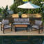 Ensemble de conversation pour 5 personnes avec structure en bois massif et acier, ensemble de mobilier de patio avec canapé 3 places, 2 chaises et table basse, coussins gris-738006452