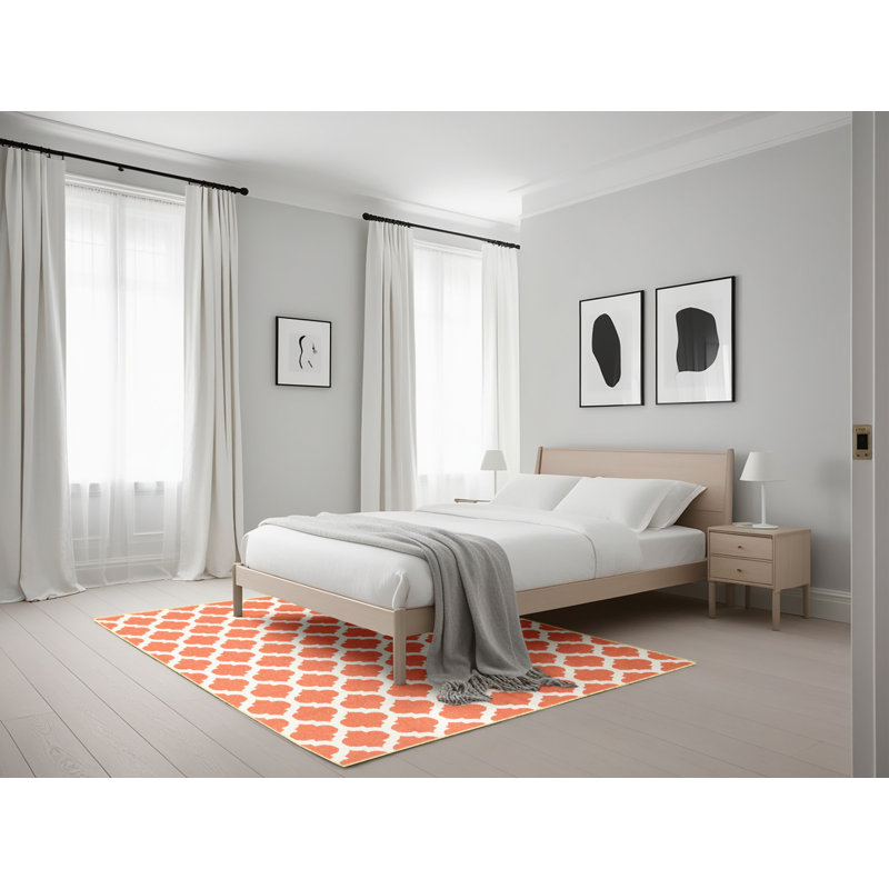 Tapis contemporain orange / beige, Rectangle 5 pi x 7 pi