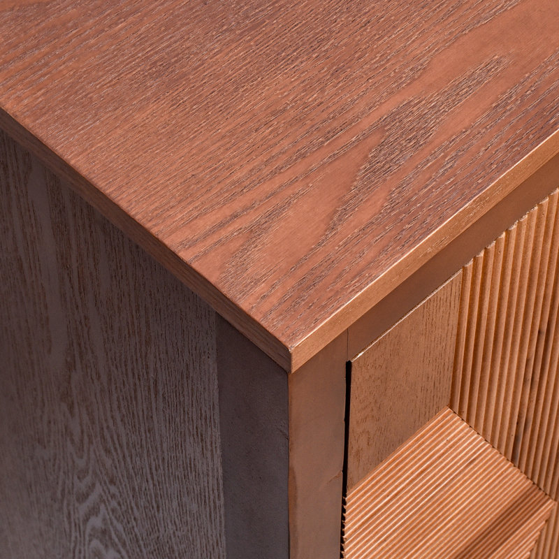 30.5" Tall Modern Two-toned Fluted Parquet Design Wood End Table With Storage Shelf For Living Room, Antique Walnut And Natural Finish