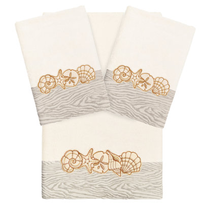 Ensemble de 1 serviette de bain et 2 serviettes à main 3 pièces SHELL ROW