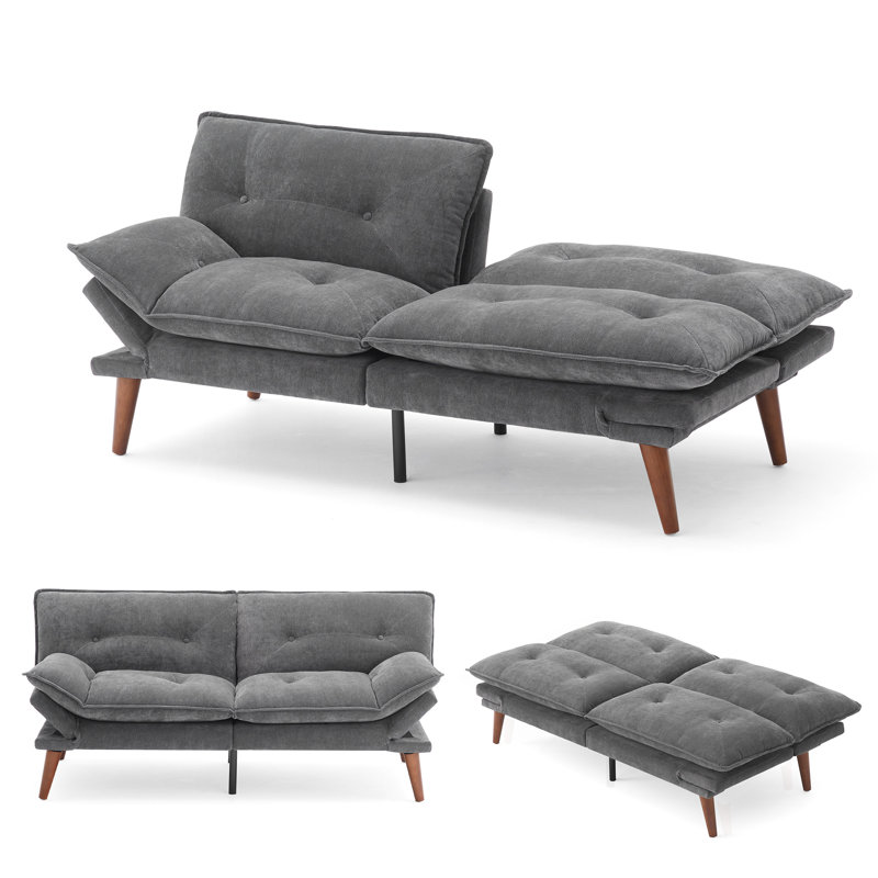 Serta 66'' Upholstered Tufted Convertible Futon Sofa Bed, Mellow Gray Chenille
