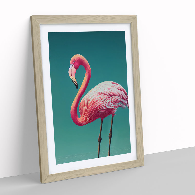 Dignified Flamingo - Single Picture Frame Print, 34cm H x 25cm W x 2cm D, Oak